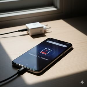 Ilustrasi HP Oppo saat baterai tidak mengisi dengan indikator pengisian di layar