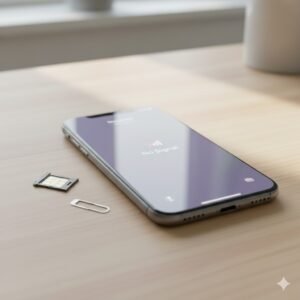 Ilustrasi HP tidak bisa membaca kartu SIM di meja kerja