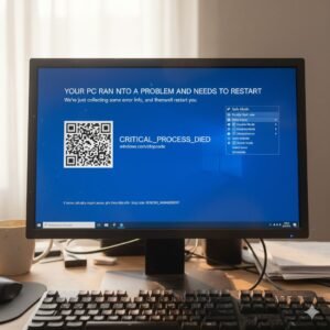 Ilustrasi PC mengalami blue screen dengan pesan error Windows di layar