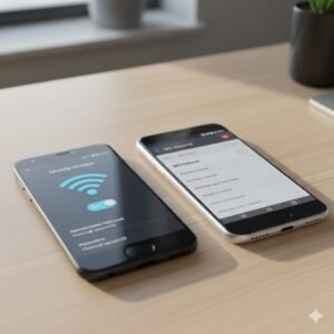 Ilustrasi dua ponsel sedang mencoba tersambung lewat hotspot