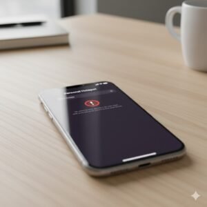 Ilustrasi iPhone yang gagal mengaktifkan hotspot dan menampilkan peringatan jaringan