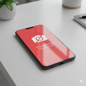 Ilustrasi kamera depan Vivo yang tidak berfungsi dengan pesan error di layar