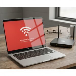 Ilustrasi laptop HP yang tidak bisa terhubung ke jaringan WiFi