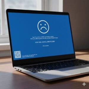 Ilustrasi layar blue screen Windows dengan kode error yang terlihat jelas