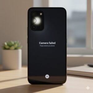 Ilustrasi ponsel Realme yang mengalami error pada aplikasi kamera