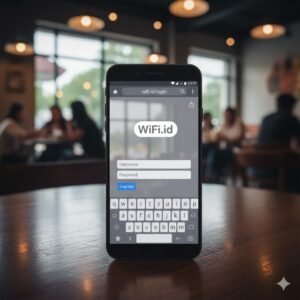 Ilustrasi proses login WiFi.id pada smartphone di area publik