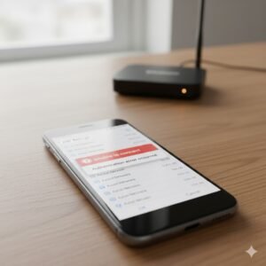 Ilustrasi tampilan HP yang gagal terhubung ke jaringan WiFi