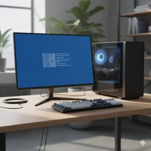 ilustrasi monitor mengalami blue screen
