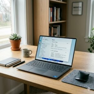 Ilustrasi tampilan informasi versi Windows pada laptop melalui menu About