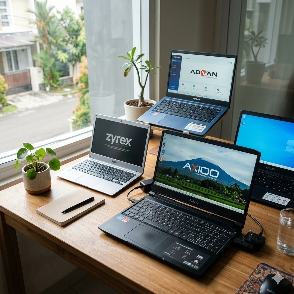 Ilustrasi beberapa laptop buatan Indonesia dari brand lokal yang populer di pasaran