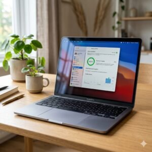 Ilustrasi tampilan laporan kesehatan baterai laptop di Windows dan Mac